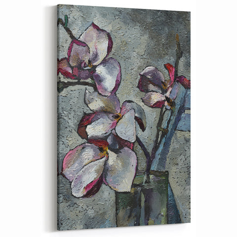 Textured Magnolia Flower Canvas | Botanical Magnolia Art | Floral Decor