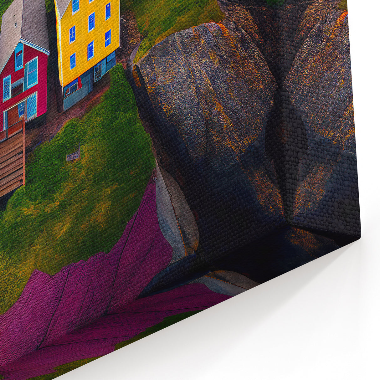 Colorful Houses of Newfoundland - Vibrant Coastal Village Wall Art Print