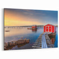 Serene Coastal Newfoundland Boathouses - Tranquil Sunset Wall Art Print