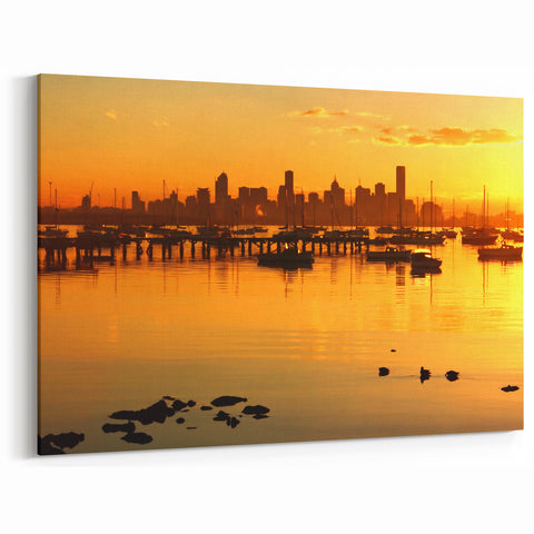 Melbourne Skyline at Sunset Wall Art - Vibrant Melbourne Cityscape Canvas