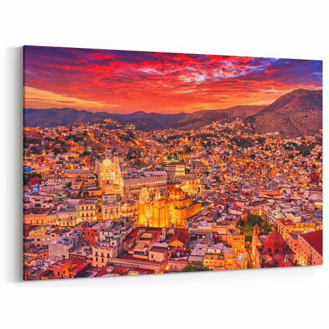 Guanajuato Wall Art - Fiery Sunset Cityscape Canvas