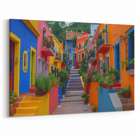 Guanajuato Wall Art - Colorful Street Stairs Canvas