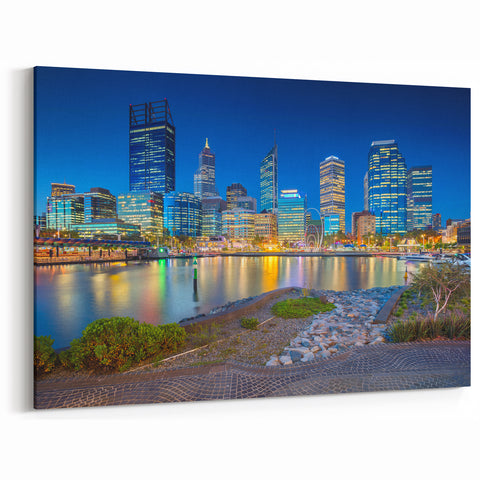 Perth Cityscape Print - Vibrant Night View Perth Skyline Wall Art