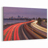 Perth Cityscape Art - Night Traffic Light Trails Perth Skyline Canvas