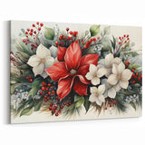 Festive Poinsettia and Holiday Floral Wall Art - Botanical Christmas Decor