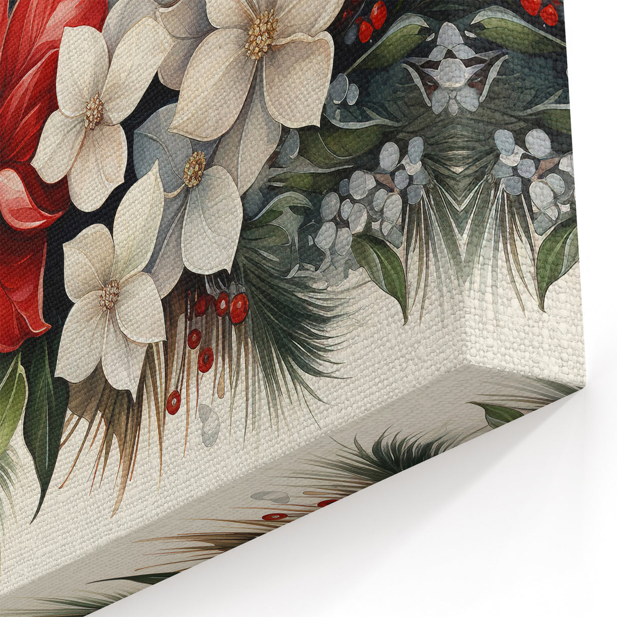 Festive Poinsettia and Holiday Floral Wall Art - Botanical Christmas Decor