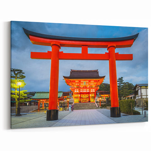 Traditional Kyoto Artwork - Stunning Cityscape with Vibrant Torii Gate
