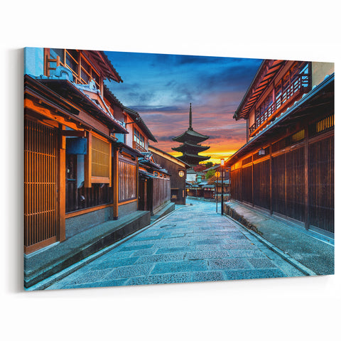 Kyoto Cityscape Prints - Historic Street and Pagoda at Sunset