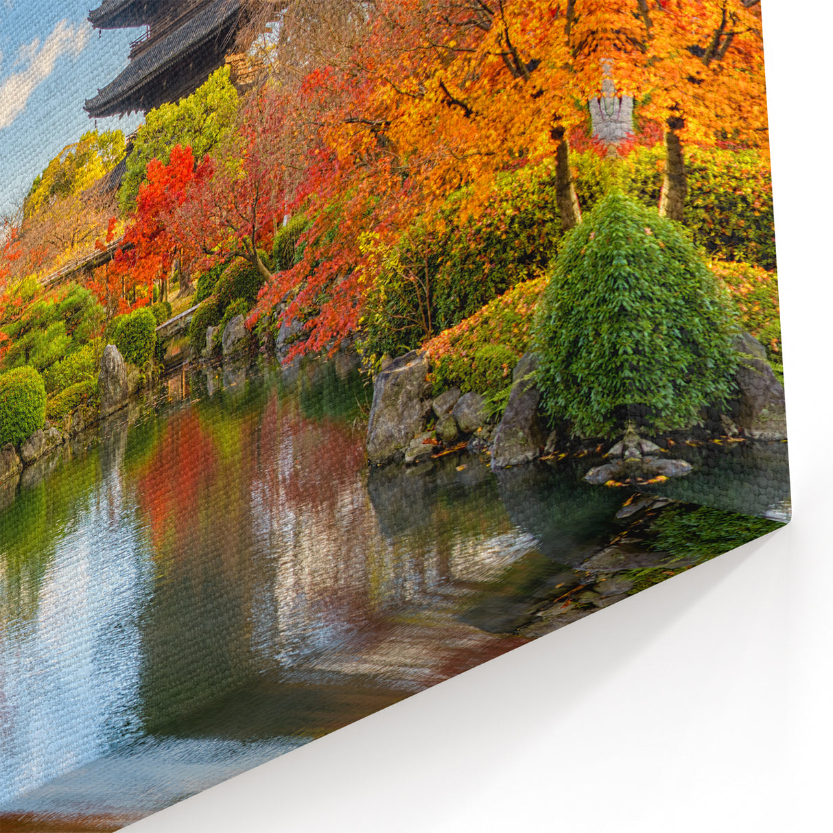 Kyoto Landscape Art - Autumn Foliage and Pagoda Reflection Scene