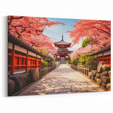 Kyoto Cherry Blossom Art - Pagoda Pathway with Vibrant Spring Colors