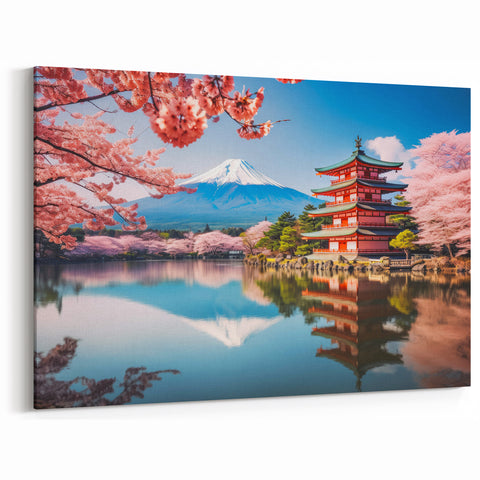 Kyoto Cherry Blossom Art - Pagoda, Mount Fuji, and Spring Reflections