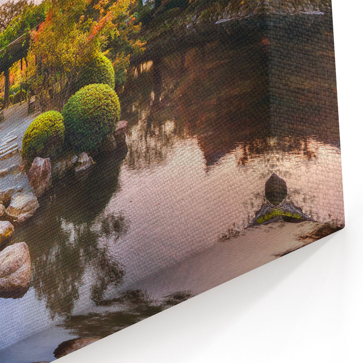 Kyoto Garden Autumn Art - Tranquil Pagoda Reflection and Fall Colors