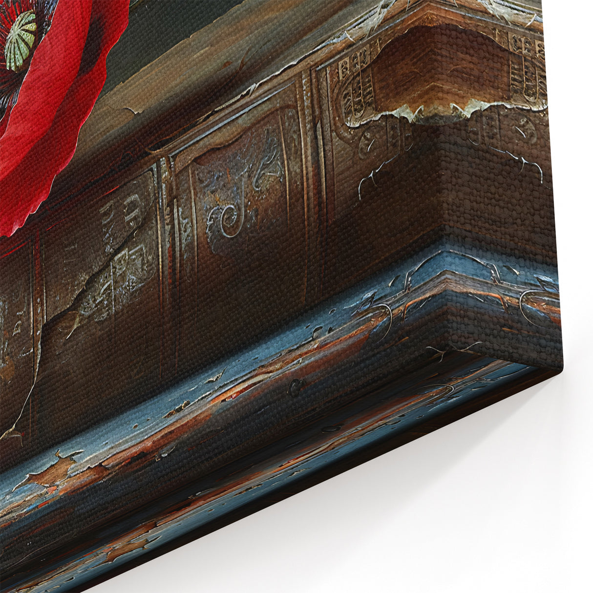 Vintage Red Poppy with Antique Book – Classic Floral Wall Art Canvas