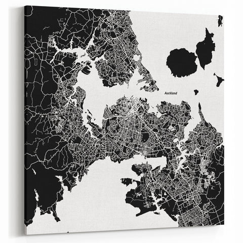 Auckland City Map Art - Stylish Black and White Canvas