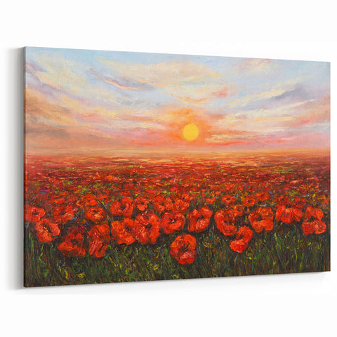 Vibrant Poppy Field at Sunset – Beautiful Floral Wall Art Canvas Print