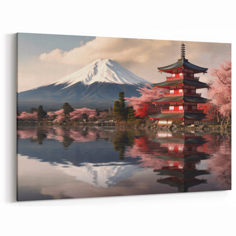 Mount Fuji Pagoda Reflection Canvas - Japanese Scenic Art for Home Decor