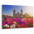 Mexico City Landscape Print - Vibrant Flowers & Metropolitan Cathedral Art