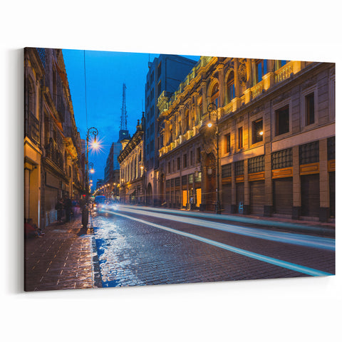 Mexico City Nightscape Art - Illuminated Historic Street Canvas Print