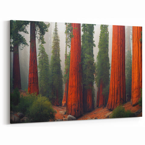Misty Redwood Forest Wall Art - Sequoia Trees Canvas Print Landscape