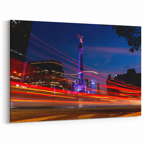 Mexico City Nightscape Art - Angel of Independence in Motion Canvas