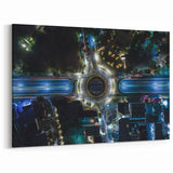Mexico City Aerial Art - Night View of Illuminated Roundabout Canvas
