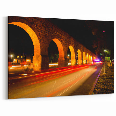 Vibrant Mexico City Skyline Art – Iconic Aqueduct Night Scene Canvas Print
