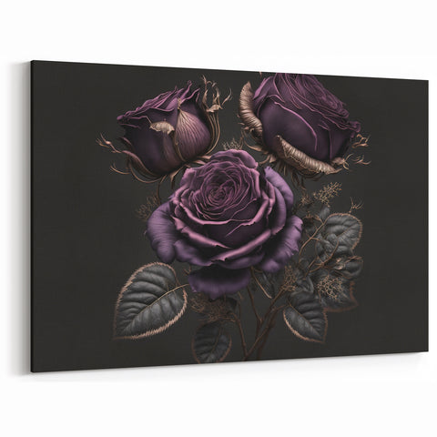 Purple Rose Wall Art – Elegant Floral Rose Canvas Print with Metallic Hues