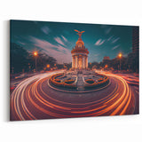 Mexico City Skyline Art – Monument and Roundabout at Night Canvas Print