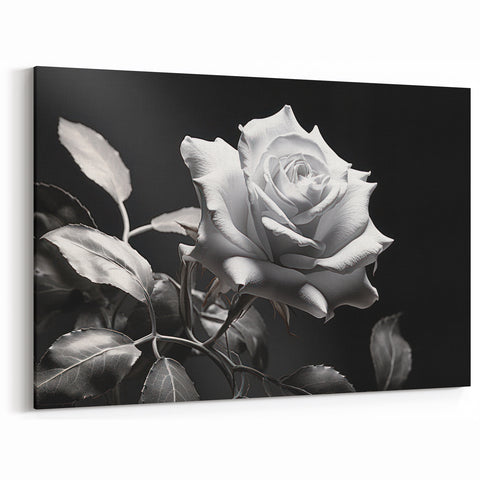 Monochrome White Rose Wall Art – Elegant Floral Rose Canvas Print