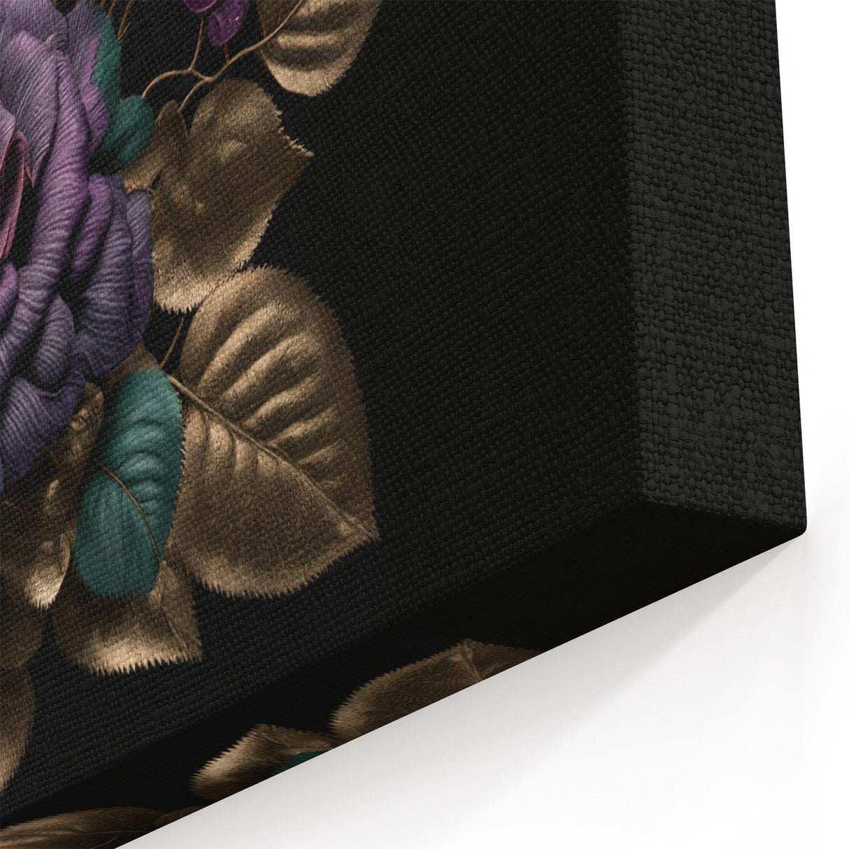 Purple Rose with Gold Leaves Wall Art – Elegant Floral Canvas Print
