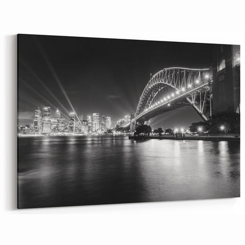 Black and White Sydney Wall Art - Sydney Harbour Bridge Night Canvas Print