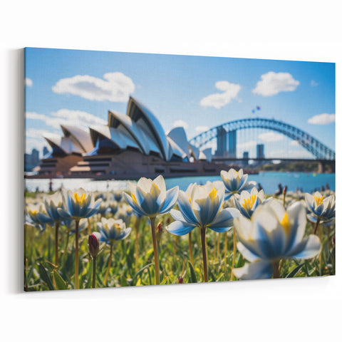 Sydney Opera House and Harbour Bridge Art - Floral Foreground Canvas Print