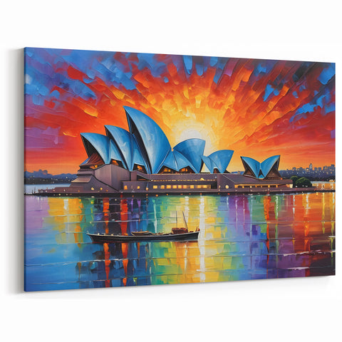 Sydney Opera House Art - Vibrant Textured Sunset Canvas Print