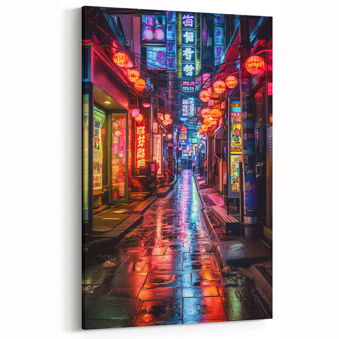 Tokyo Alley Night Art – Vibrant Neon Street Cityscape Print for Wall Decor