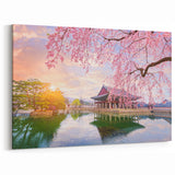 Korean Cherry Blossoms by Water - Scenic Spring Landscape Art Print