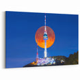 Seoul Tower with Full Moon - Modern Korean Wall Art on Acrylic Glass