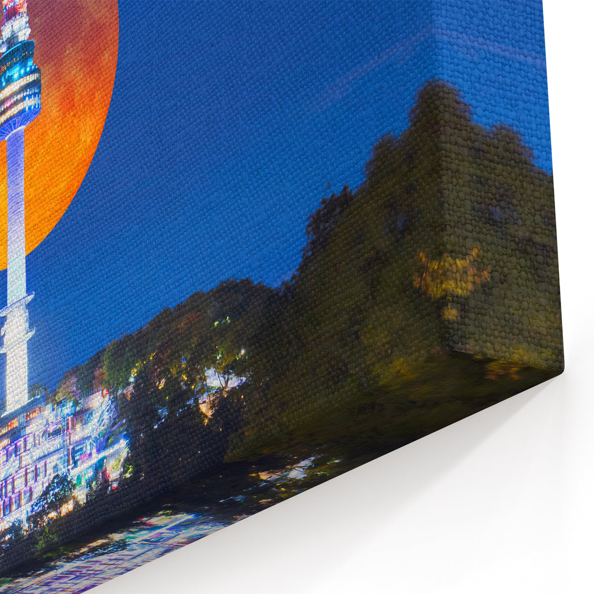 Seoul Tower with Full Moon - Modern Korean Wall Art on Acrylic Glass