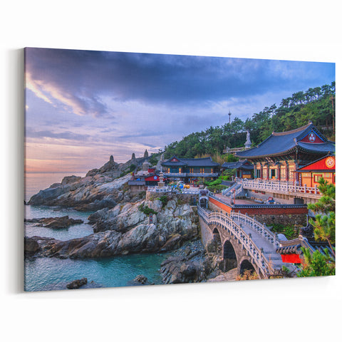 Korean Coastal Temple at Sunrise - Scenic Korean Wall Art on Framed Print