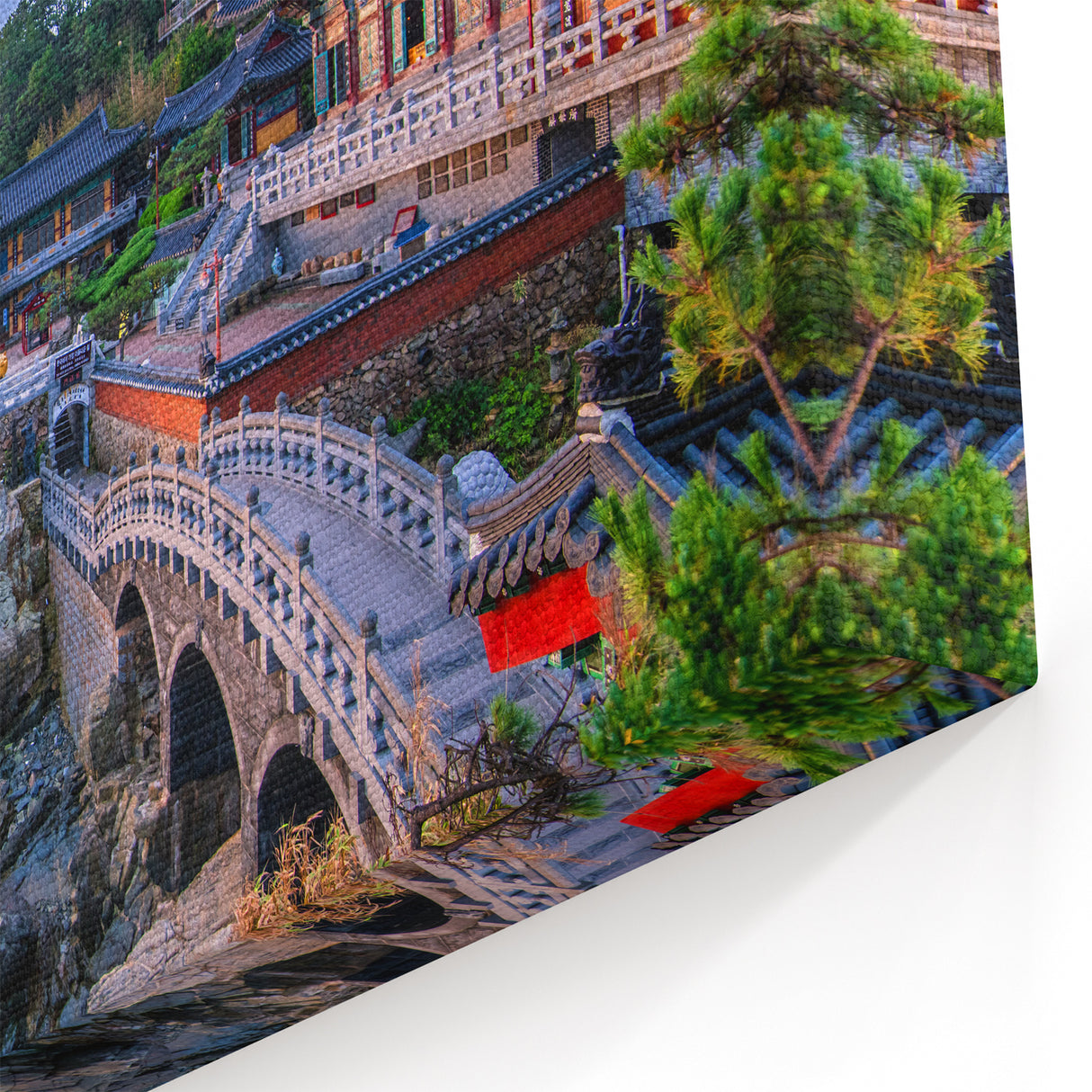 Korean Coastal Temple at Sunrise - Scenic Korean Wall Art on Framed Print