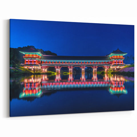 Illuminated Korean Bridge at Night - Scenic Wall Art on Acrylic Glass