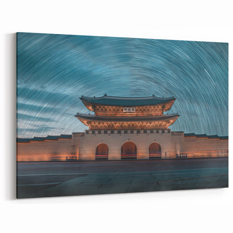 Korean Palace Under Starry Sky - Traditional Wall Art on Rolled Canvas