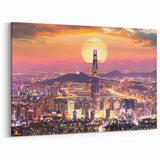 Seoul Cityscape at Sunset - Modern Korean Wall Art on Framed Canvas