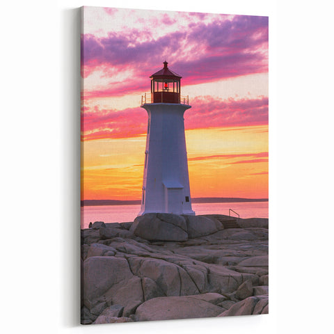 Vibrant Nova Scotia Lighthouse - Stunning Coastal Sunset Canvas Art