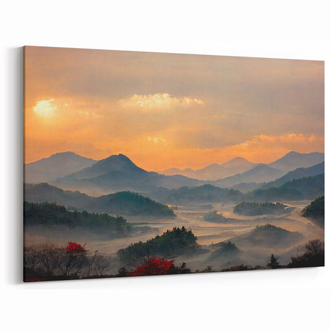 Korean Mountain Sunrise - Scenic Nature Wall Art on Stretched Canvas