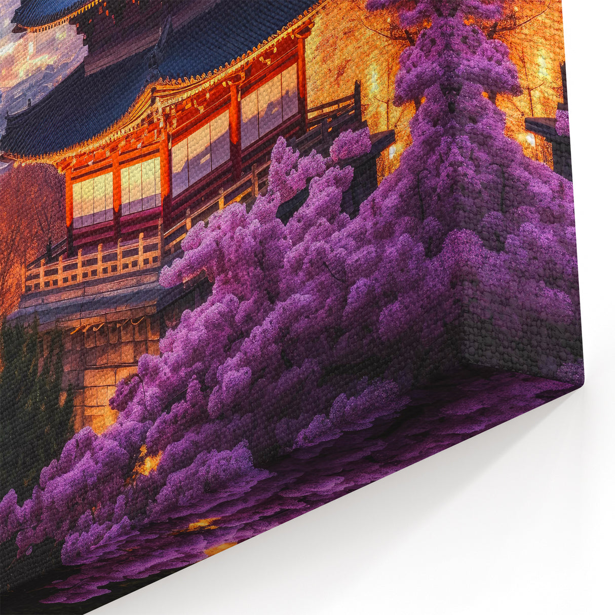 Cherry Blossoms and Cityscape - Traditional Korean Wall Art on Canvas
