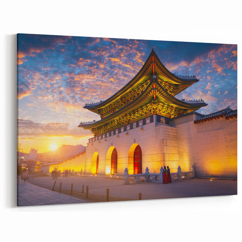 Traditional Korean Gate at Sunset - Scenic Wall Art on Framed Print