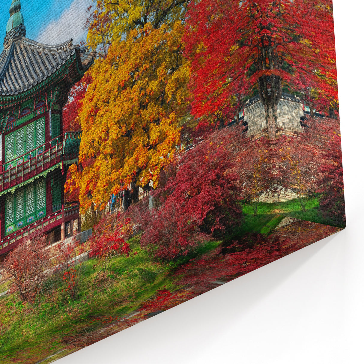 Korean Pavilion in Autumn Colors - Scenic Landscape Wall Art on Canvas