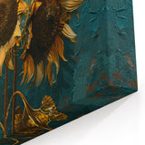 Vibrant Sunflower Wall Art | Textured Turquoise and Gold Sunflower Canvas
