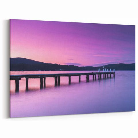 Serene Tasmania Dock Wall Art – Peaceful Sunset on Water Landscape Print