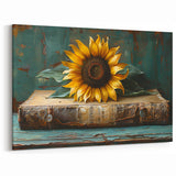 Vintage Sunflower Wall Art | Rustic Sunflower on Antique Book Canvas Print